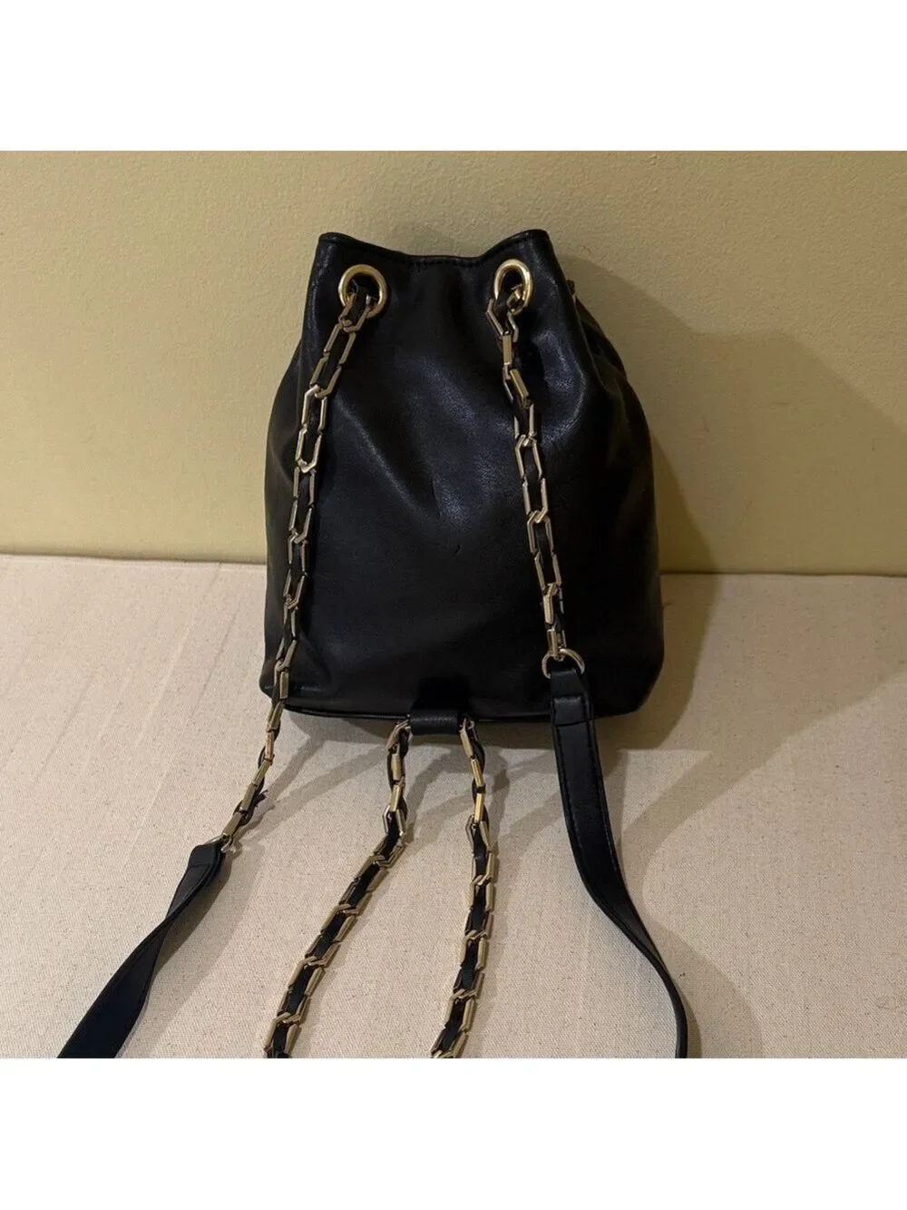 Free People Black Small Backpack with Gold Chain Accents
